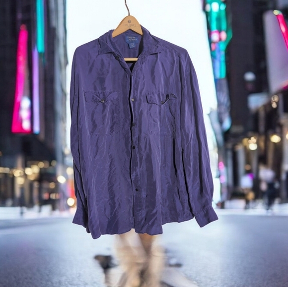 Men's Purple Silk Shirt sz L Vintage Cambridge Classics - Picture 1 of 4